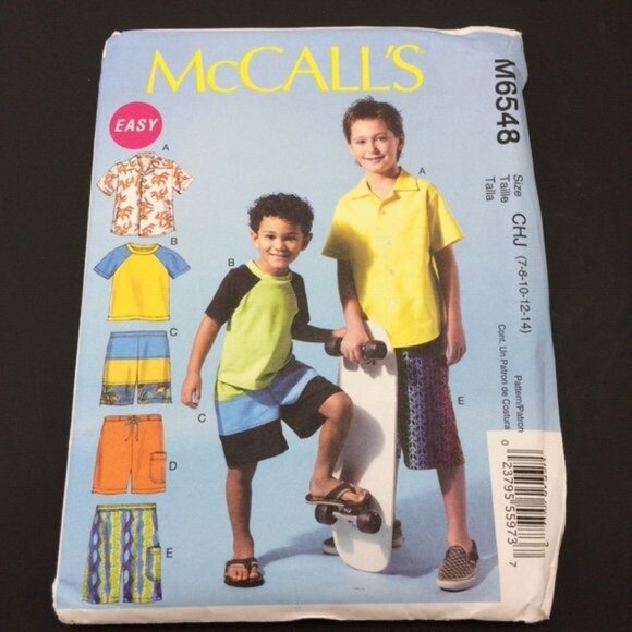 McCalls 6548 Easy Pattern Childrens Boys Top Shirt Shorts Uncut  7-14 Mix Match - Picture 1 of 10